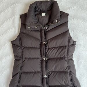 J Crew Down Puffer Vest Womens Small Brown Full Zip Pockets Snap Z